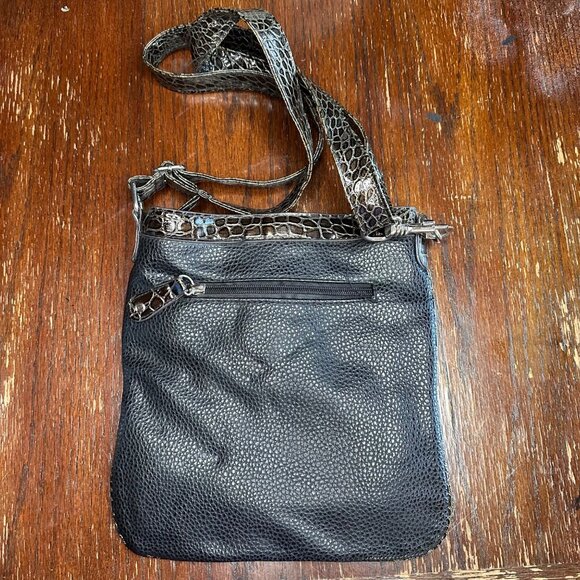 Western Style Rhinestone Faux Reptile Skin Black Silver Crossbody Bag Purse - Picture 6 of 9